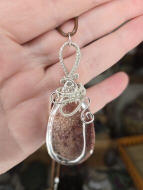 925 Sterling Silver Pink Red Garden (Lodolite) Quartz Wire Wrap Crystal Pendant
